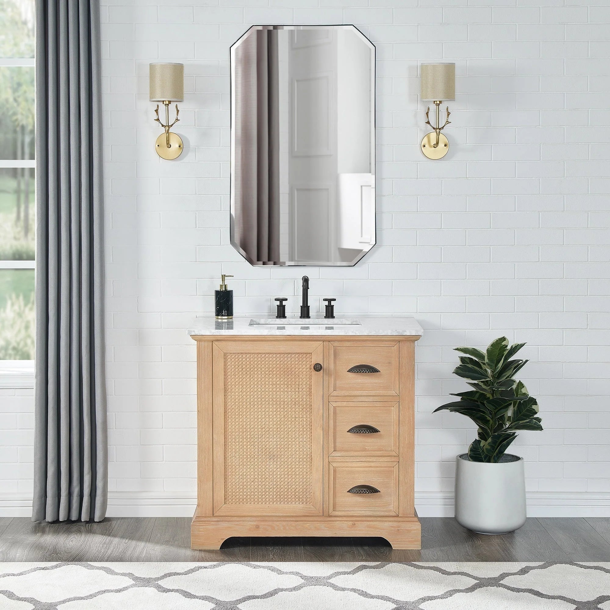 Hervas Bath Vanity with Natural Marble Top without Mirror