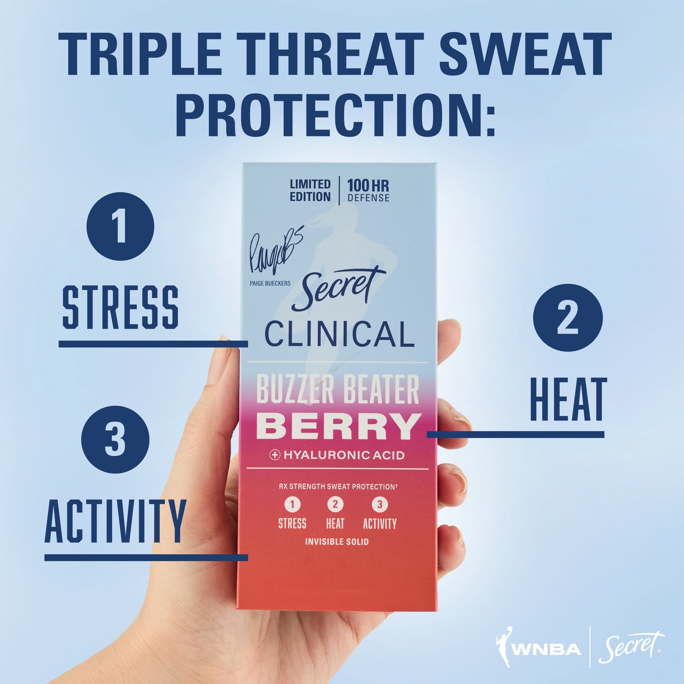 Clinical Strength 100HR Hyaluronic Acid Antiperspirant Deodorant for Women, Invisible Solid, Paige Bueckers Buzzer Beater Berry, 2.6 oz