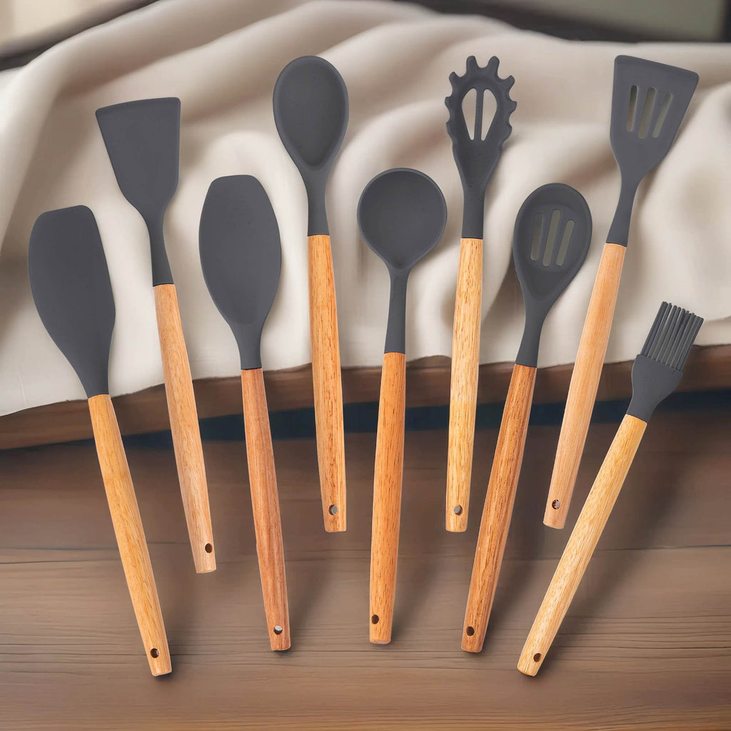 19-Piece Silicone Kitchen Utensil & Knife Set - Heat-Resistant Cooking Tools Non-Stick Safe Gift for Mom or Women Black