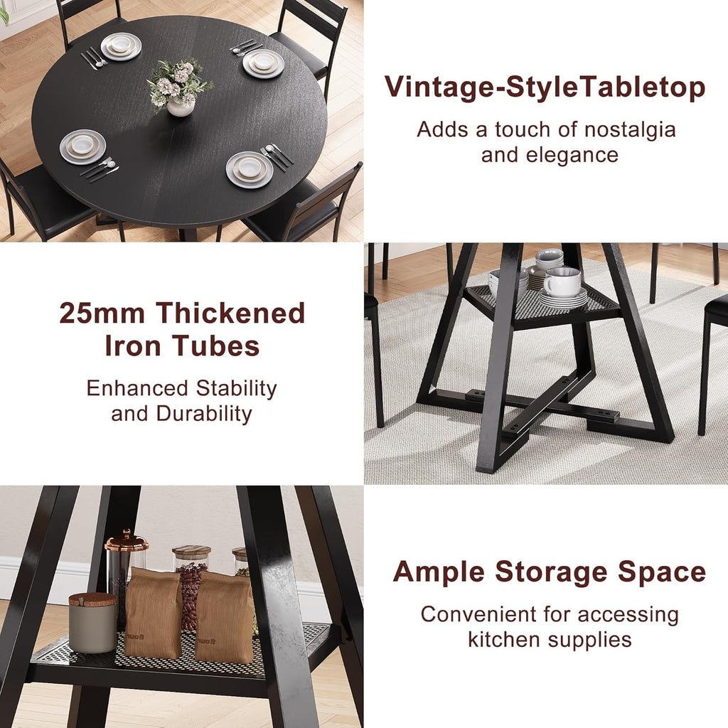 Jocoevol Round Dining Table for 4,Kitchen Dining Room Circle Dinner Pedestal Table,Space Saving Wood Kitchen & Dining Room Furniture (Black, 42In)