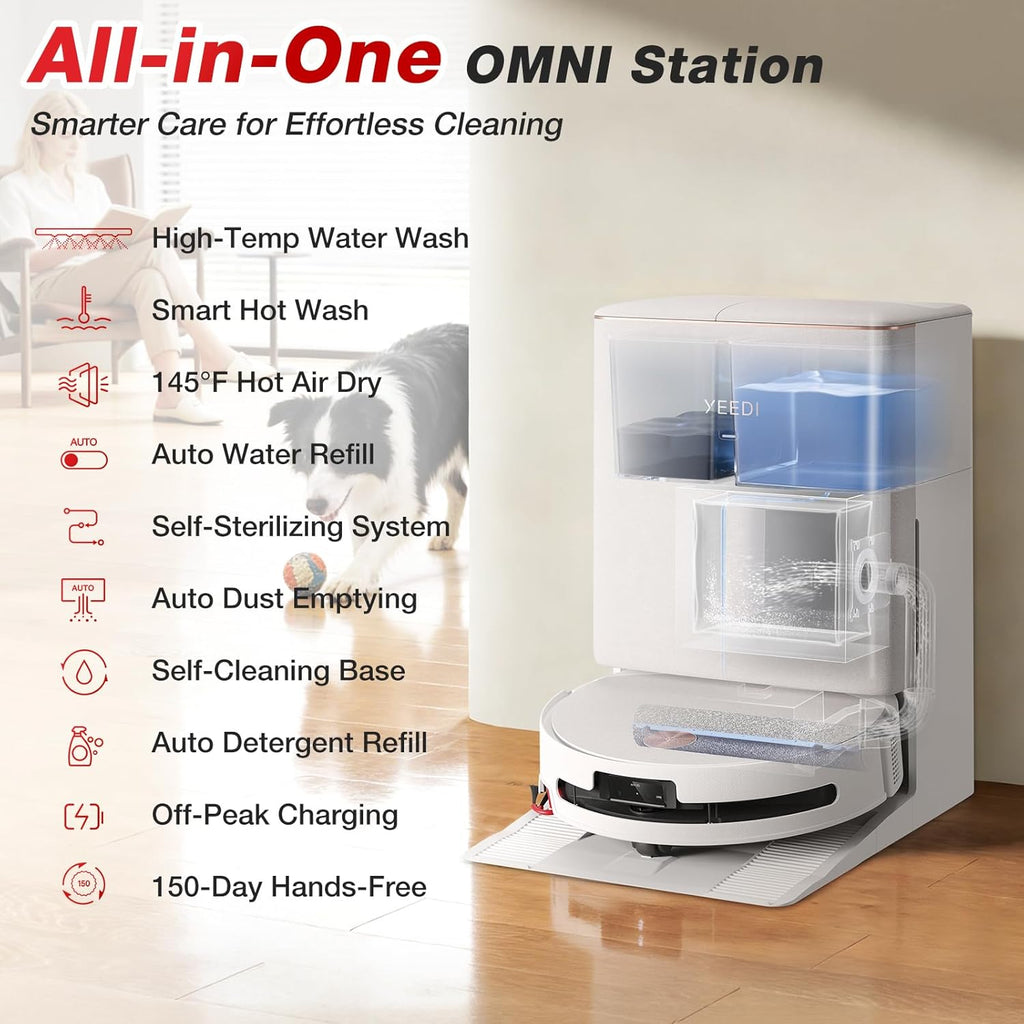 Yeedi M16 Infinity Robot Vacuum & Mop, 30000Pa Blast Suction, Infinity Runtime, Instant Self-Cleaning OZMO Roller Mop, Hot Water Wash & Hot Air Dry Omni Station, ZeroTangle 4.0, AI Obstacle Avoidance