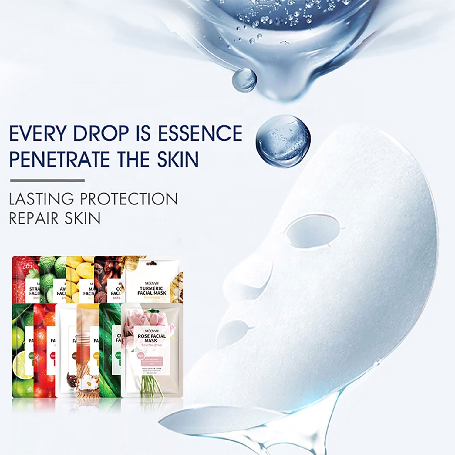 11 Pack Fruit Moisturizing Facial Mask Sheet, Rich in Fruit Essence Face Mask to Brighten and Hydrate Dull Skin