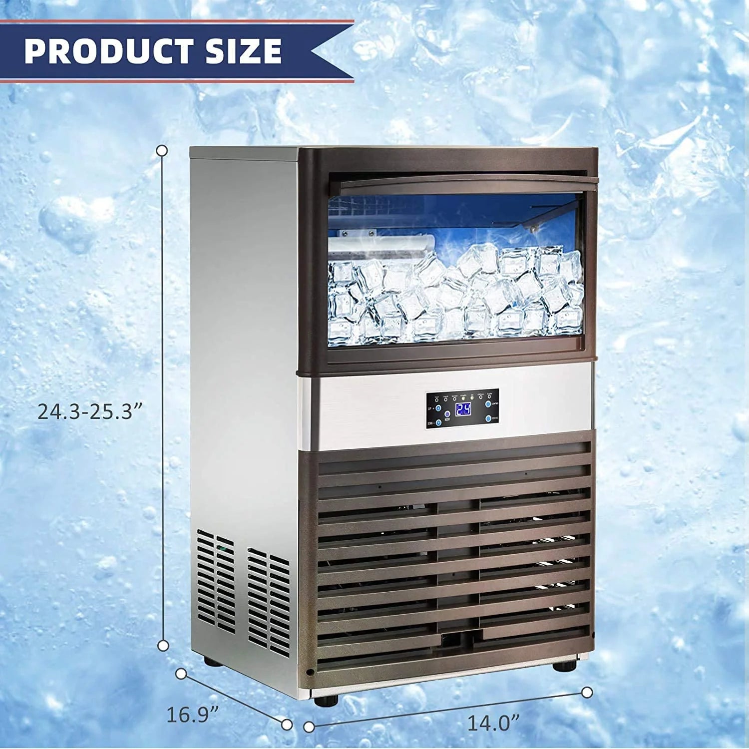 YUTGMasst Commercial Ice 110LBS/24H Stainless Steel Free-Standing Ice Machine Maker Air Cooling Ice