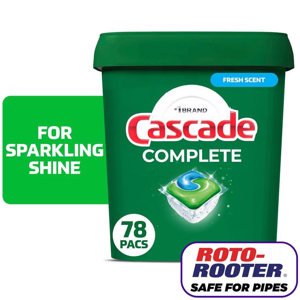 (2 pack) Cascade Complete Dishwasher Pods, Action Pacs Dishwasher Detergent, Dishwasher Tabs, Fresh, 78 Count