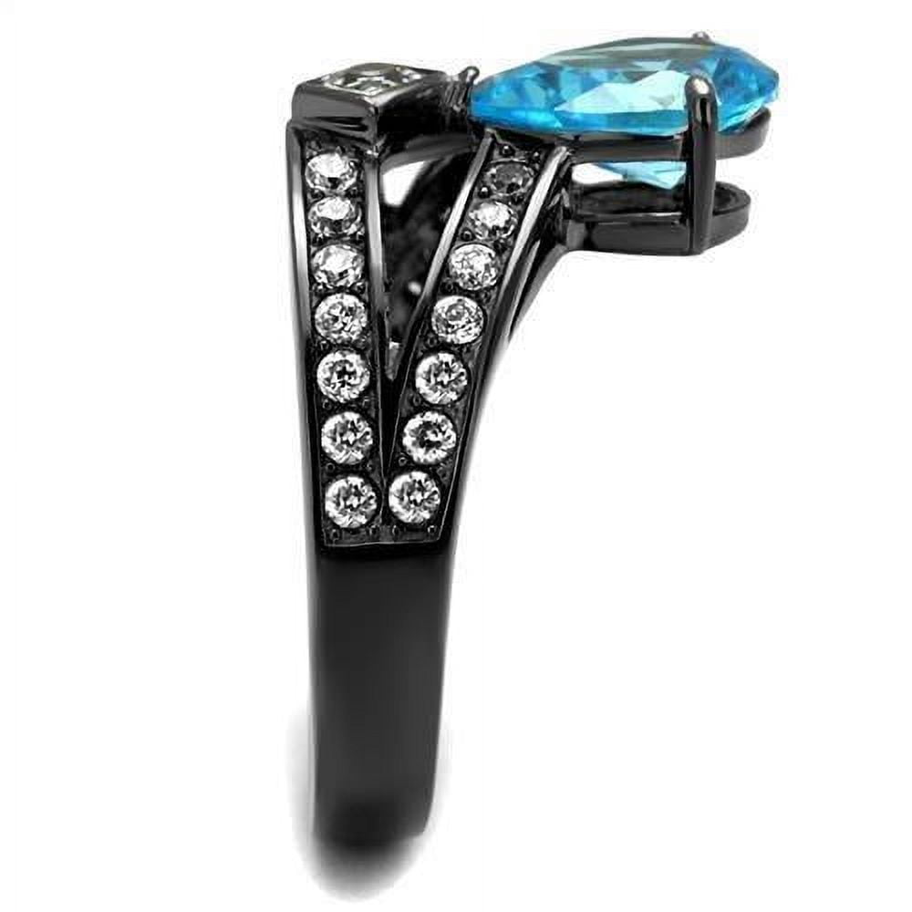 Black Aquamarine Ring Anillo Para Mujer 316L Stainless Steel Ring with AAA Grade CZ in Sea Blue Youra