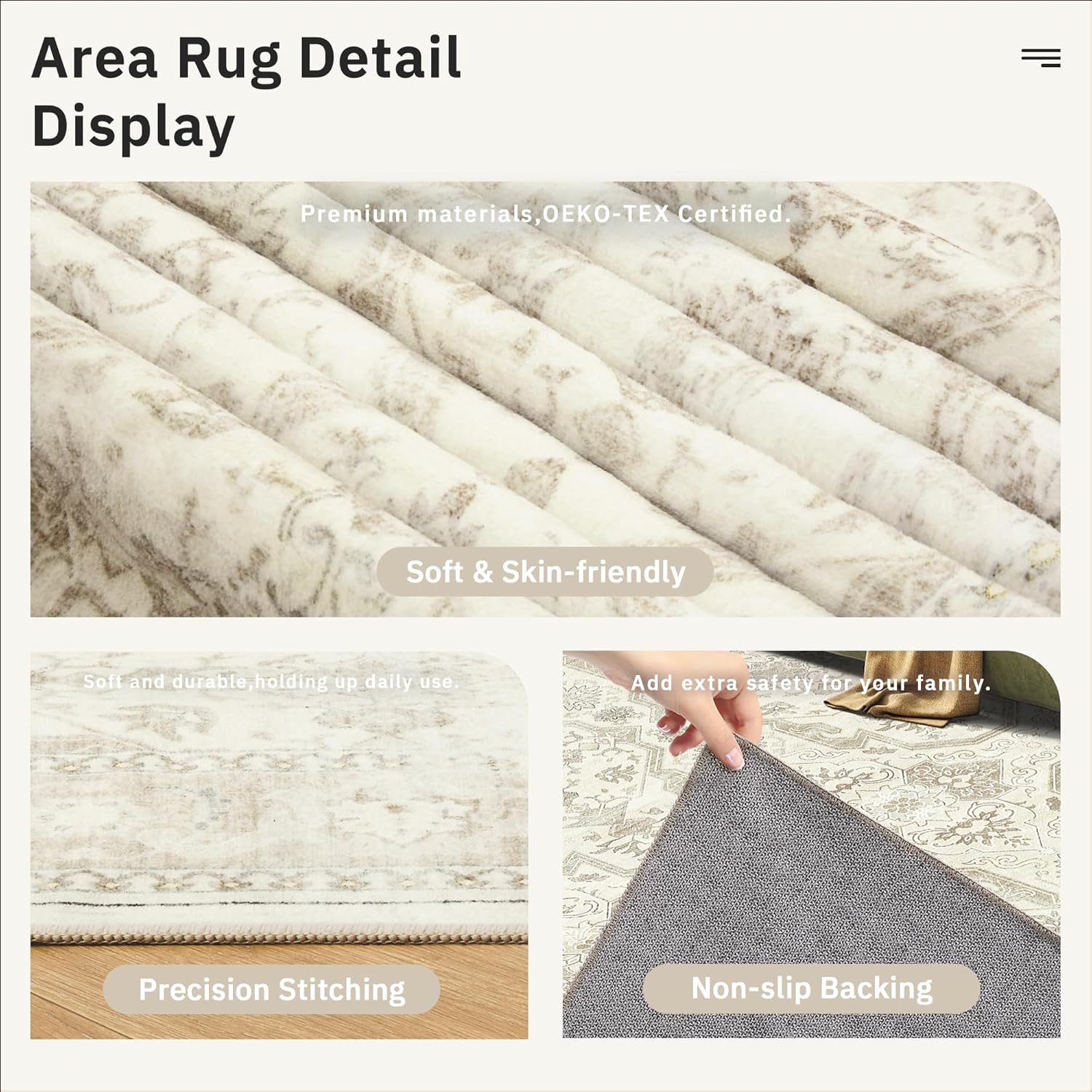 Soalmost 9x12 Area Rugs for Living Room, Non Slip Machine Washable Vintage Rugs, Low Pile Lightweight Large Rug for Bedroom, Dining Room, Home Office Beige/Brown