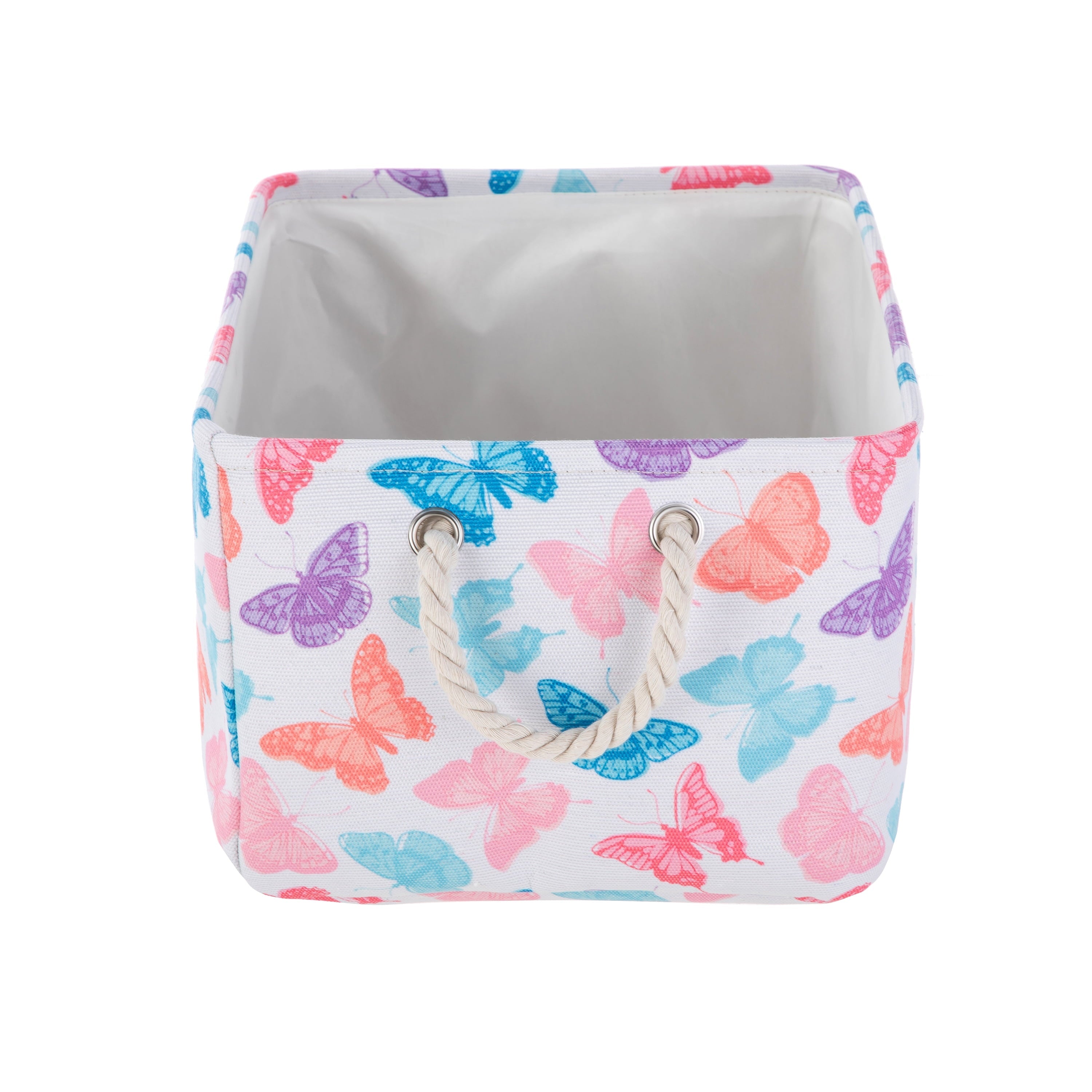 Kids Butterfly Canvas Storage Basket with Handles, 15 in x 11 in x 7.8 in