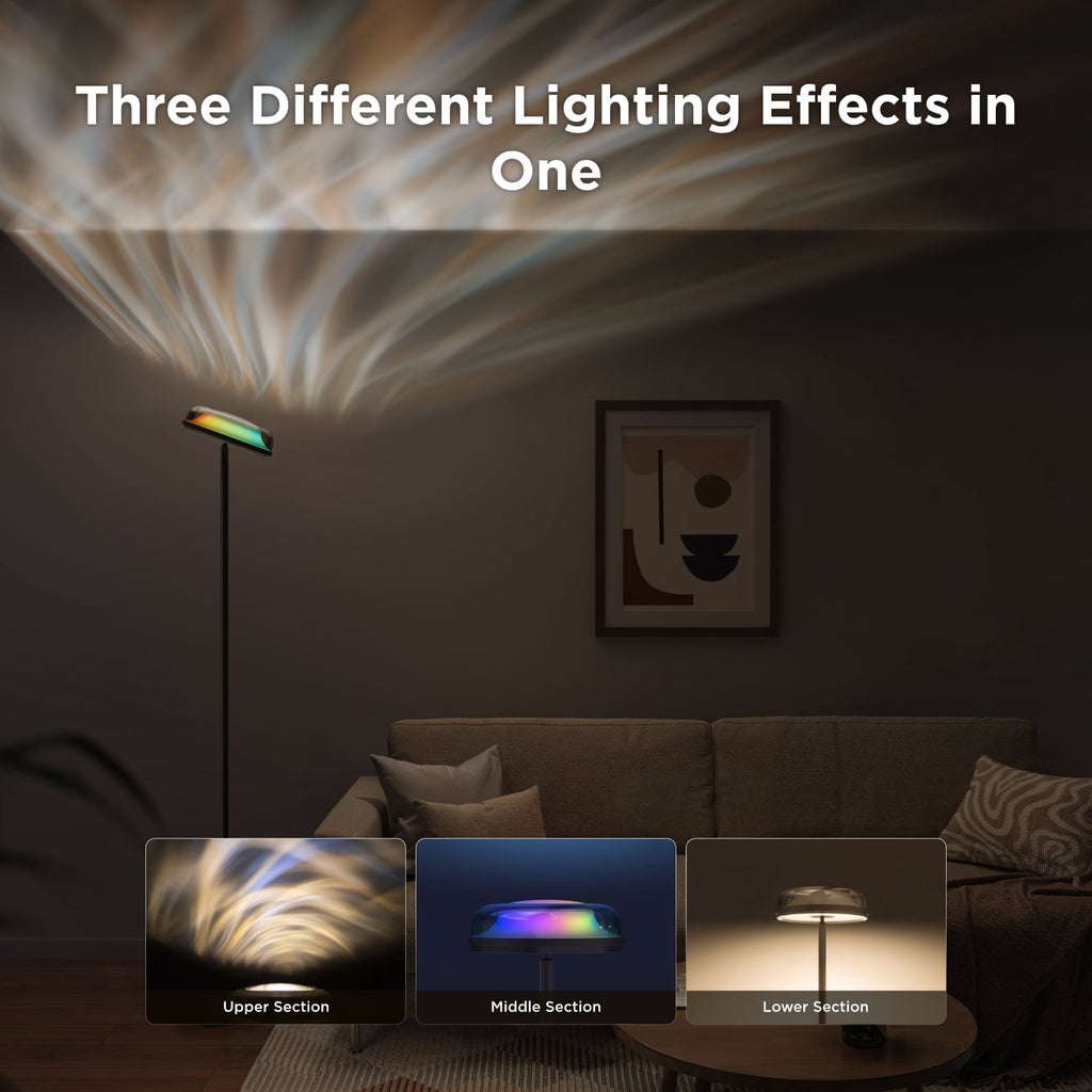 Floor Lamp RGBIC Ripple Projector Modern Style - LED, Dimmable, 1000lm, White