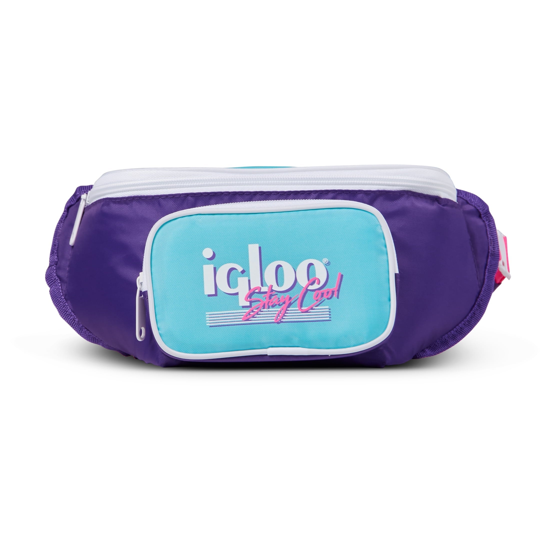 3 can Retro Fanny Pack Cooler Bag, Purple and Aqua Blue