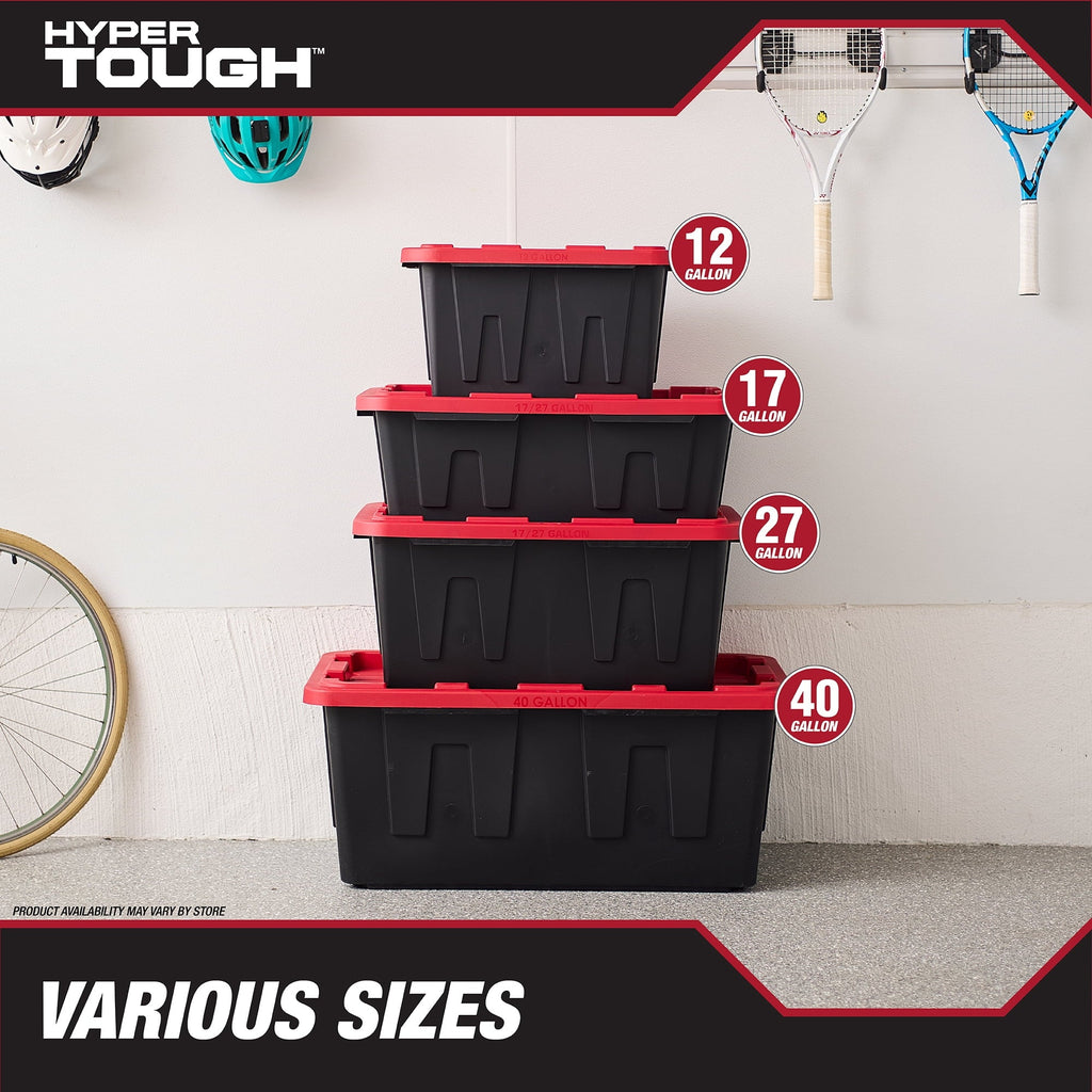 17 Gallon Medium Storage Bin with Snap Lid, Black and Red, Heavy Duty Plastic Storage Container