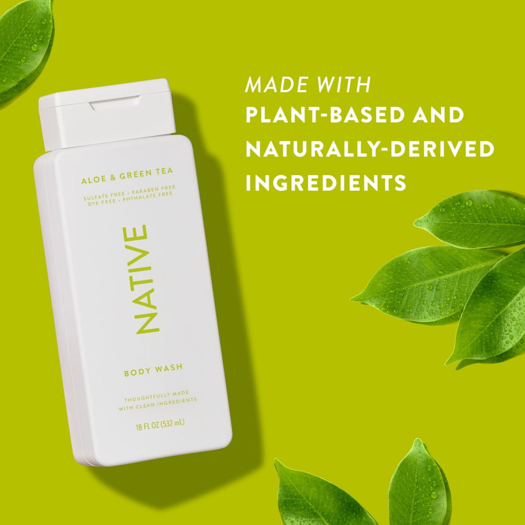 Body Wash, Aloe & Green Tea, Sulfate Free, Naturally Derived Ingredients, 24hr Freshness, for Women & Men, 18 fl oz