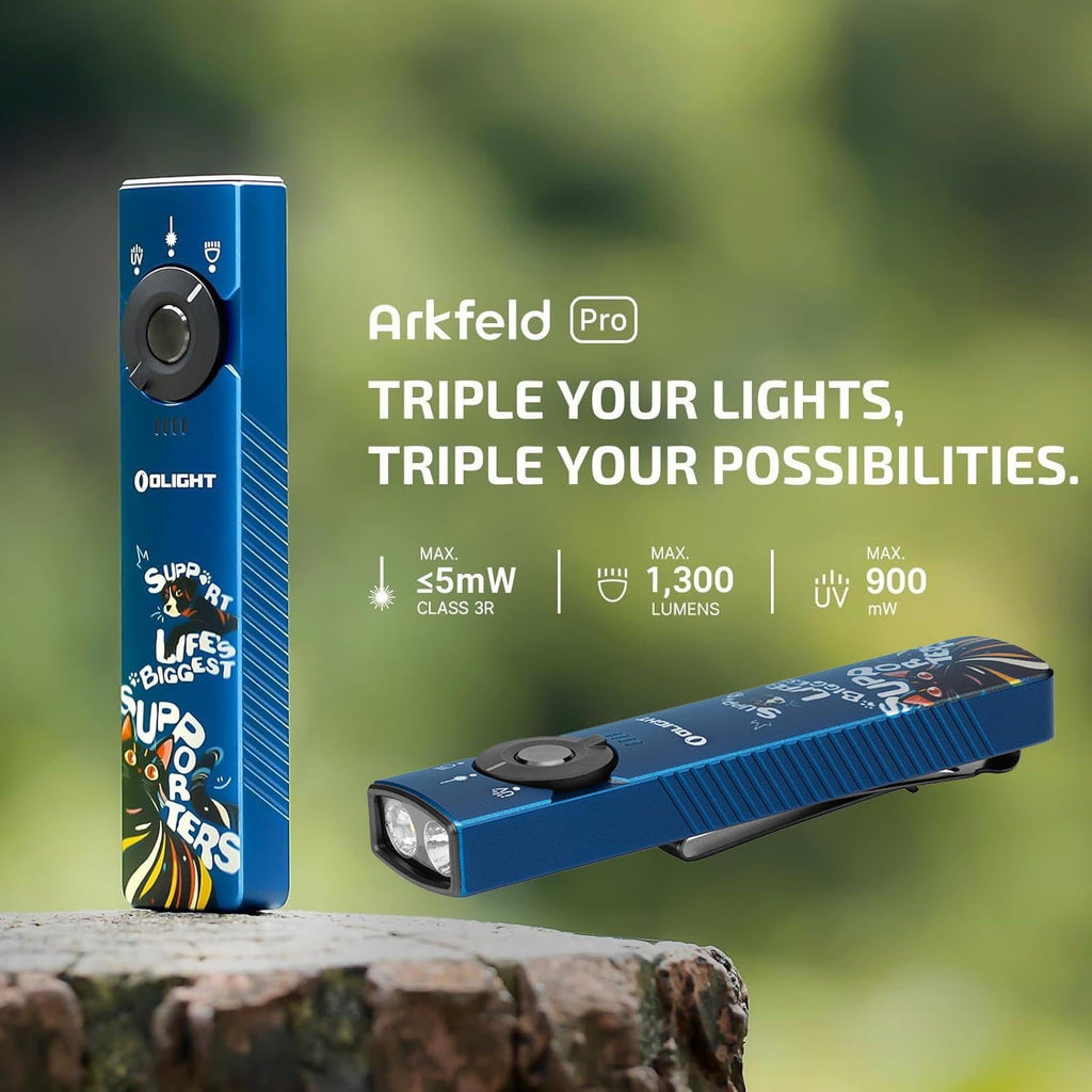 Arkfeld Pro Flat Rechargeable EDC Flashlight with 1300 Lumens LED Light UV and Laser(Red CW 5700K-6700K)