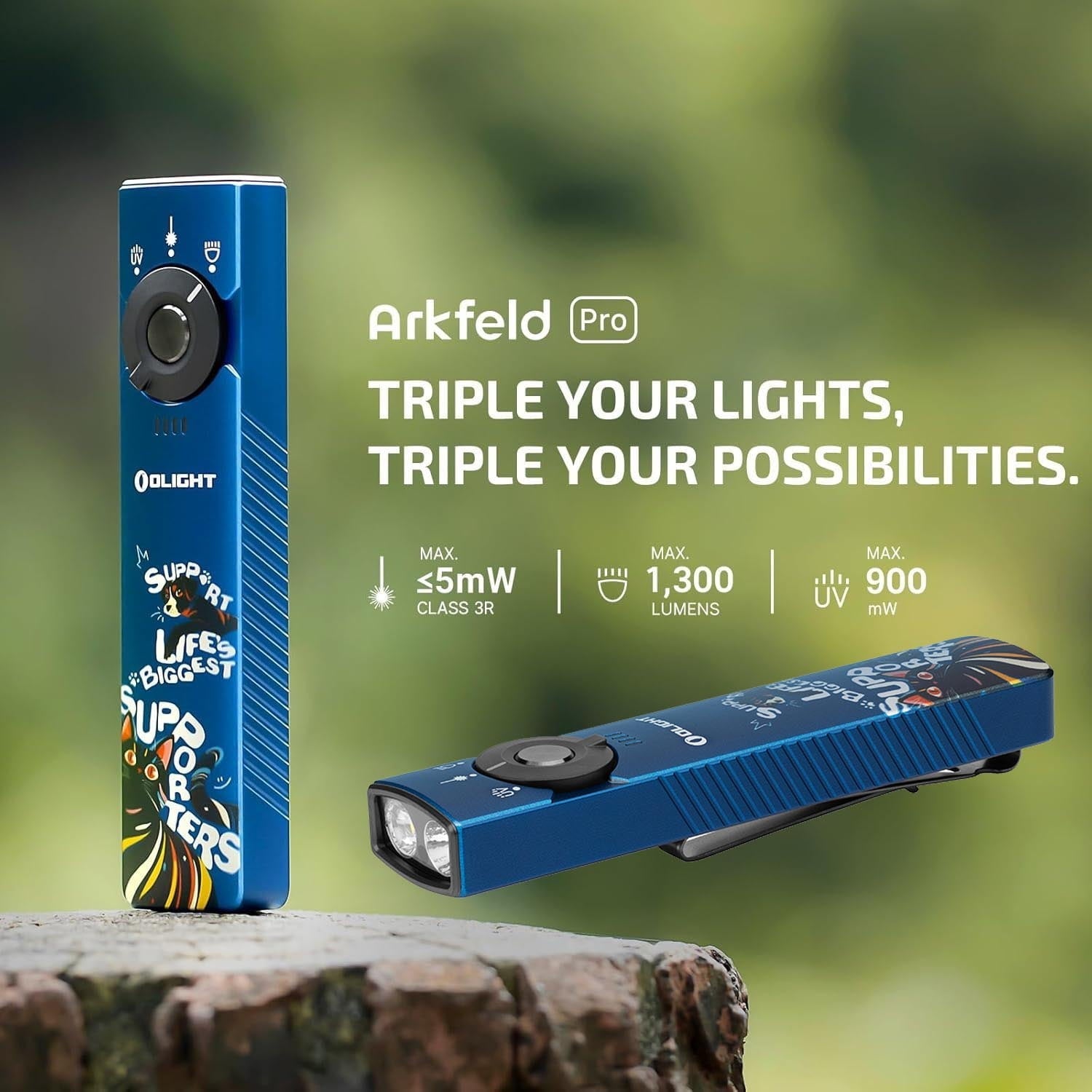 Arkfeld Pro Flat Rechargeable EDC Flashlight with 1300 Lumens LED Light UV and Laser(Red CW 5700K-6700K)