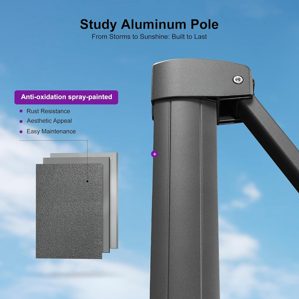 PURPLE LEAF Patio Umbrella 9' X 11.5' Rectangle Cantilever Umbrella Large Aluminum Outdoor Umbrellas with 360-degree Rotation & UPF40+ Premium Fabric for Deck Pool Garden Yard, Pebble Grey