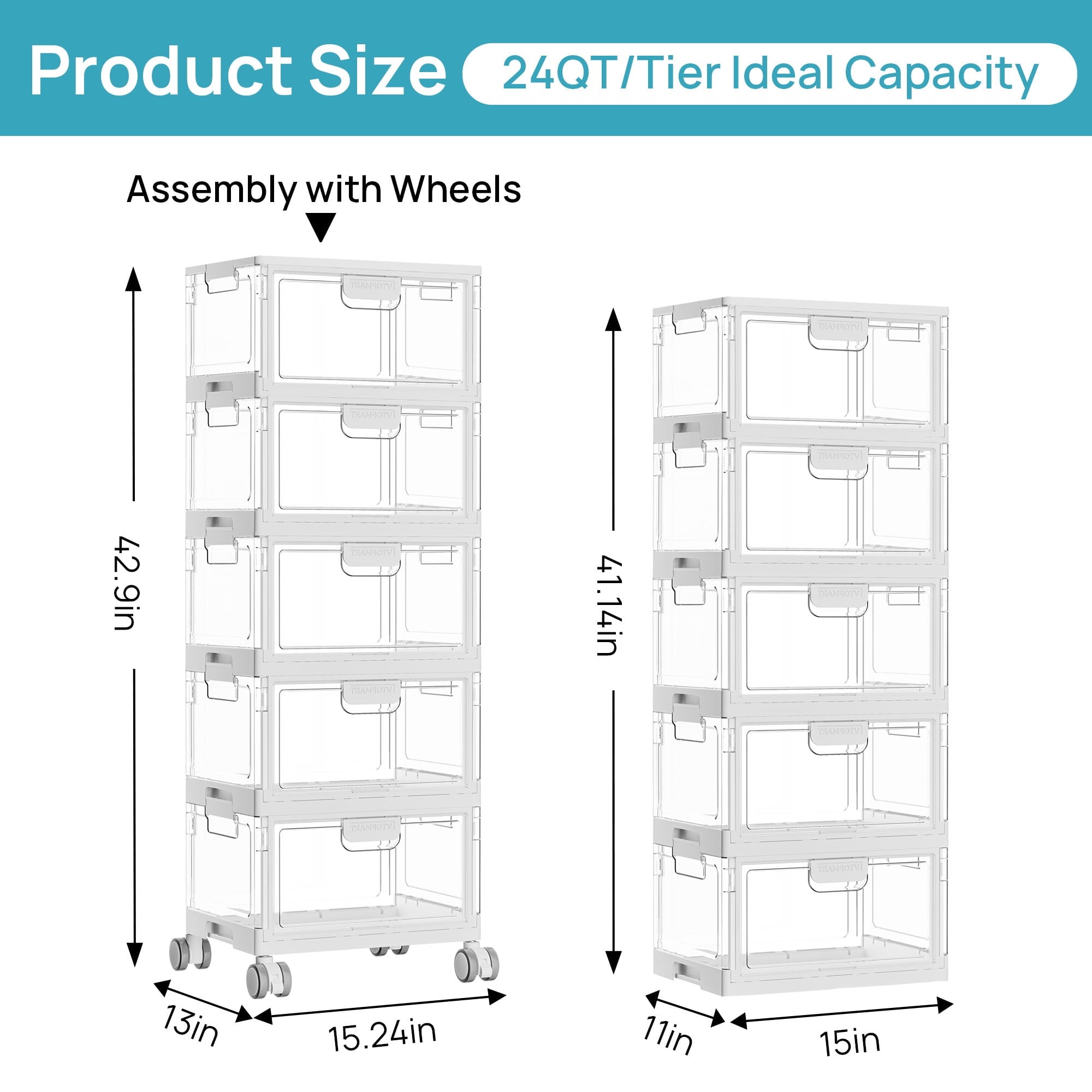 3-Layer Storage Bins, 72Qt Large Storage Containers with Lids, Storage Bins with wheels for Home Office Bedroom, Bathroom, White