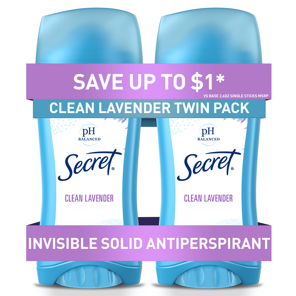 Invisible Solid Antiperspirant and Deodorant, Clean Lavender Scent, Twin Pack, 2.6 oz