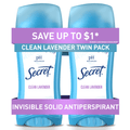 Invisible Solid Antiperspirant and Deodorant, Clean Lavender Scent, Twin Pack, 2.6 oz