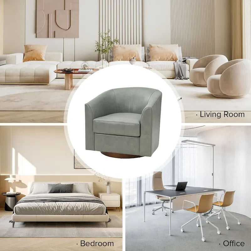Althea Modern Genuine Leather Swivel Barrel Chair with Solid Wood Base Set of 2 By HULALA HOME