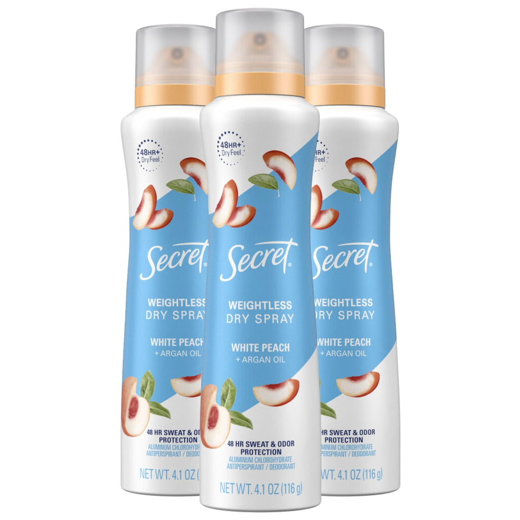 Dry Spray Antiperspirant Deodorant For Women, White Peach And Argan Oil, 48Hr Odor Protection 4.1Oz (Pack Of 3)