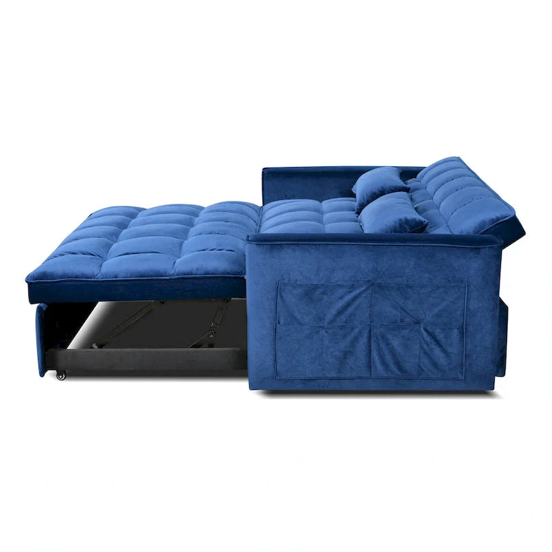 Modern Velvet Futon Loveseat with Reclining Backrest & Pockets, Seats 2 ?Dark Gray / Light Gray / Blue / Black