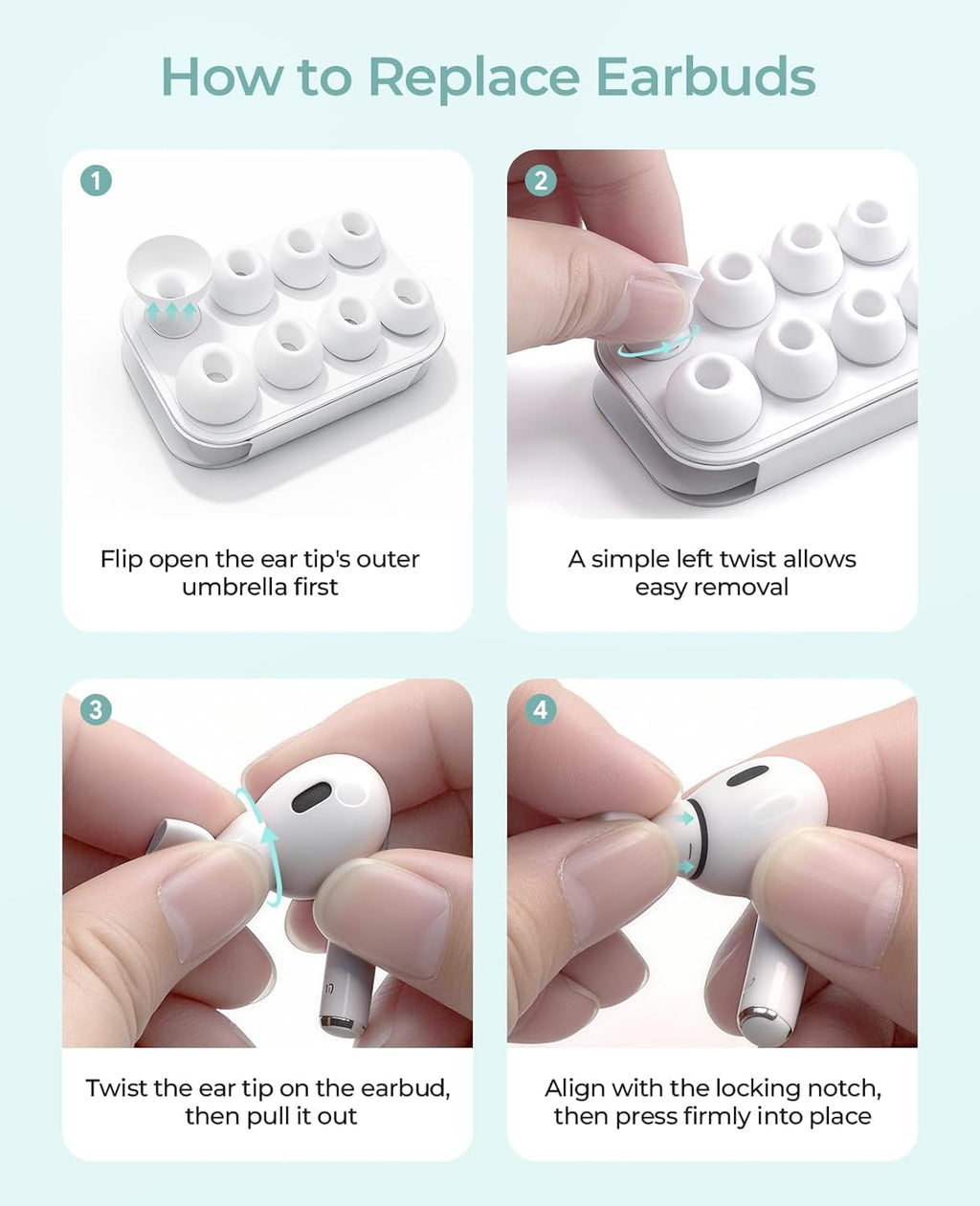 MOVDUUD 5-in-1 AirPods Pro 2 Case Bundle: Wireless Charging Compatible Silicone Cover with 4 Pairs Ear Tips (XS/S/M/L), 3-in-1 Cleaning Pen & Keychain for AirPods Pro 2nd/1st Gen