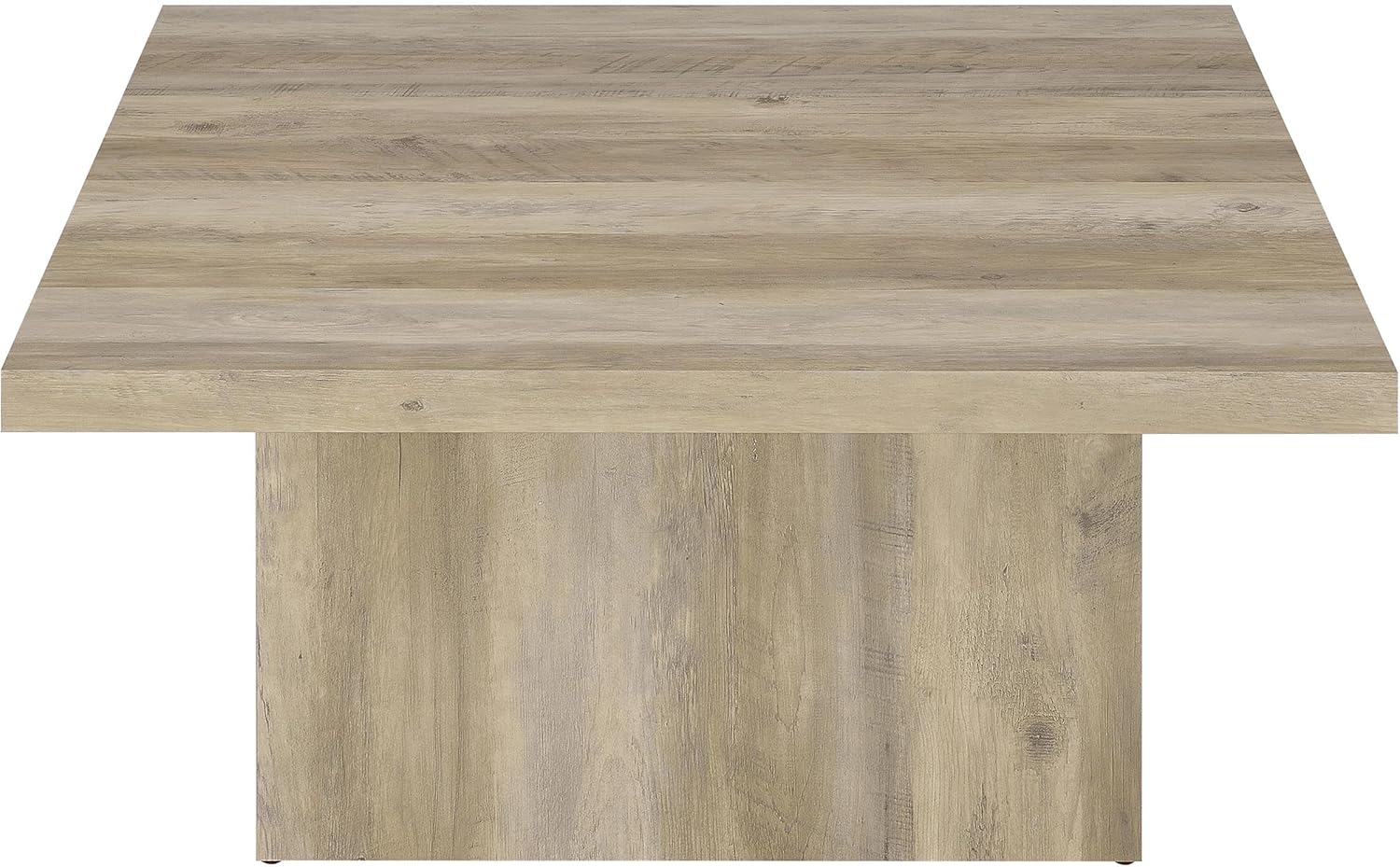 Coaster Home Furnishings - Devar - Wood - Square Coffee Table with Plinth Base, Geometric Design and Transitional Style - Living Room - Distressed Pine - 710878