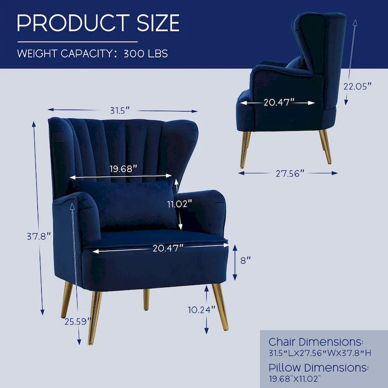 HOMYKA Modern Wingback Arm Chair Upholstered Accent Chair Set of 2