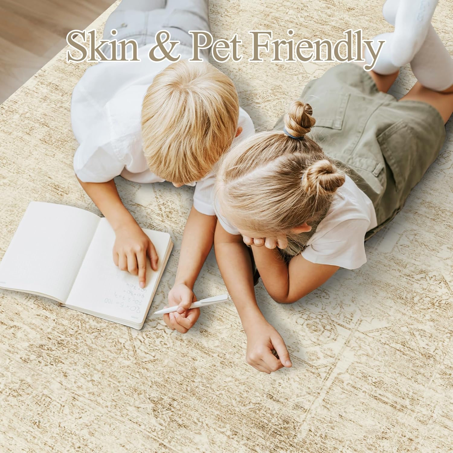 Soalmost Washable Area Rug 9x12, Large Soft Rugs for Living Room Vintage Beige Rug 9x12 Area Rugs for Bedroom Dining Room Floral Non-Slip Thin Rug