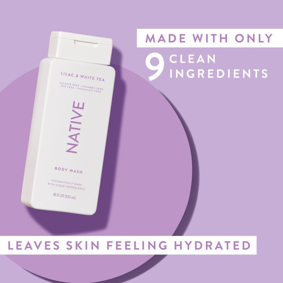Body Wash, Lilac & White Tea, Sulfate Free, Naturally Derived Ingredients, 24hr Freshness, for Women & Men, 18 fl oz