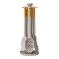 6-Piece Silicone Kitchen Utensil Tool Set with Rotating Rack by Drew Barrymore, Porcini Taupe
