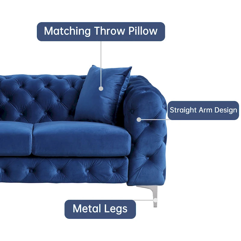 Morden Fort Modern Loveseat Two-Seater Sofa with Dutch Velvet, Solid Wood Frame and Iron Legs