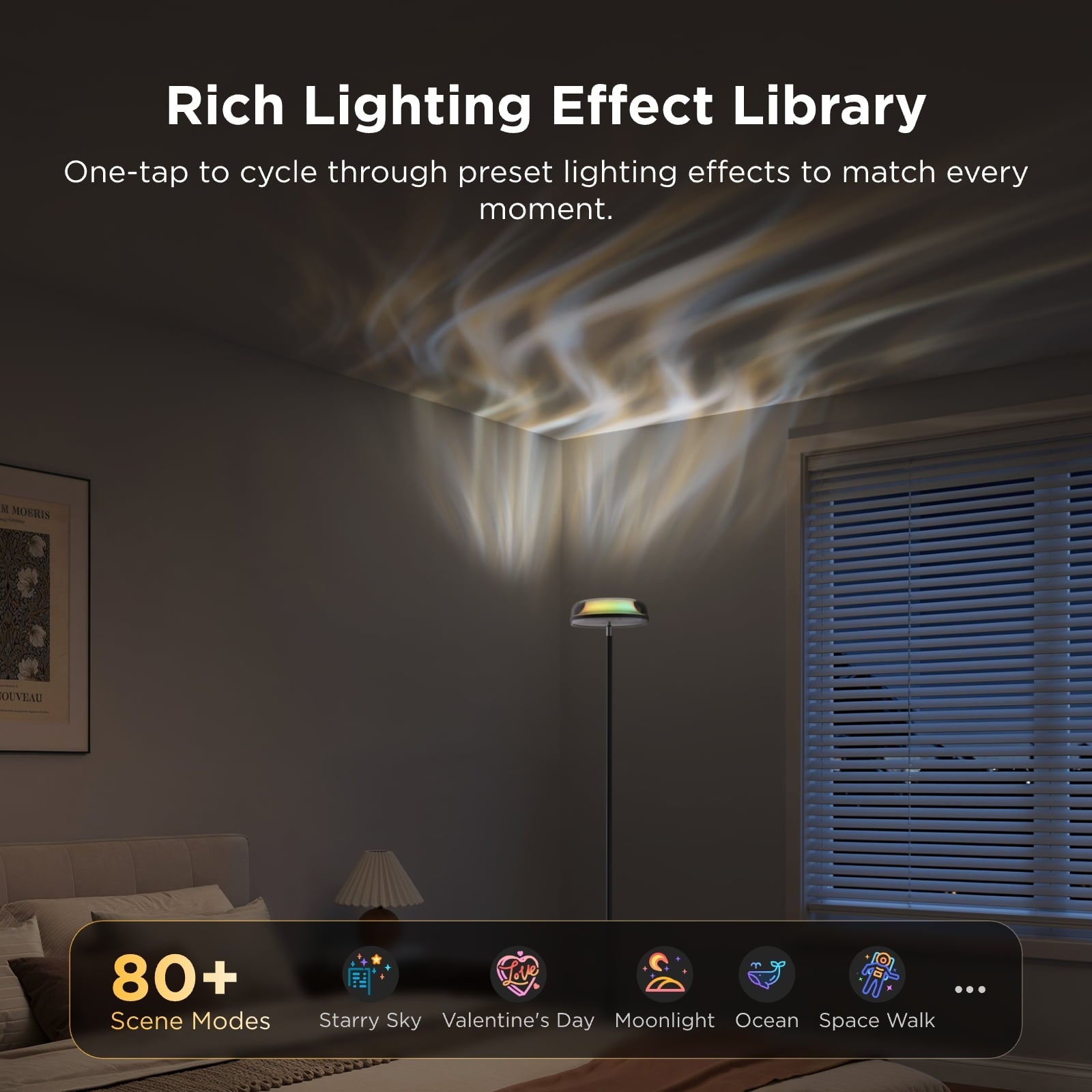 Floor Lamp RGBIC Ripple Projector Modern Style - LED, Dimmable, 1000lm, White