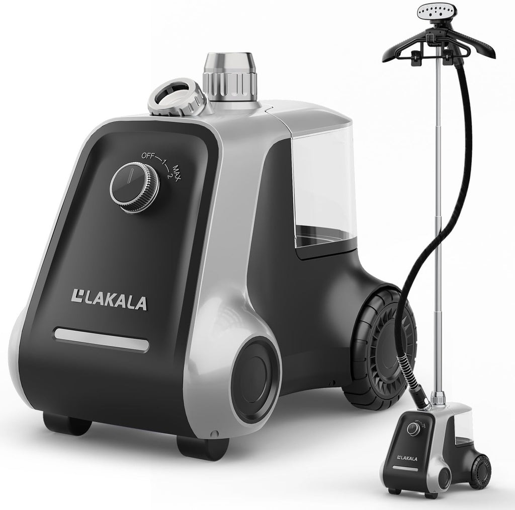 LAKALA Garment Steamer for Clothes, 30-Second Instant Heat-Up, 2.5L Water Tanks, with Pant Clips & Dual Hanger, Powerful Handheld, 4-Stage Adjustable Height, Standing Floor Steamer Wrinkle Remover