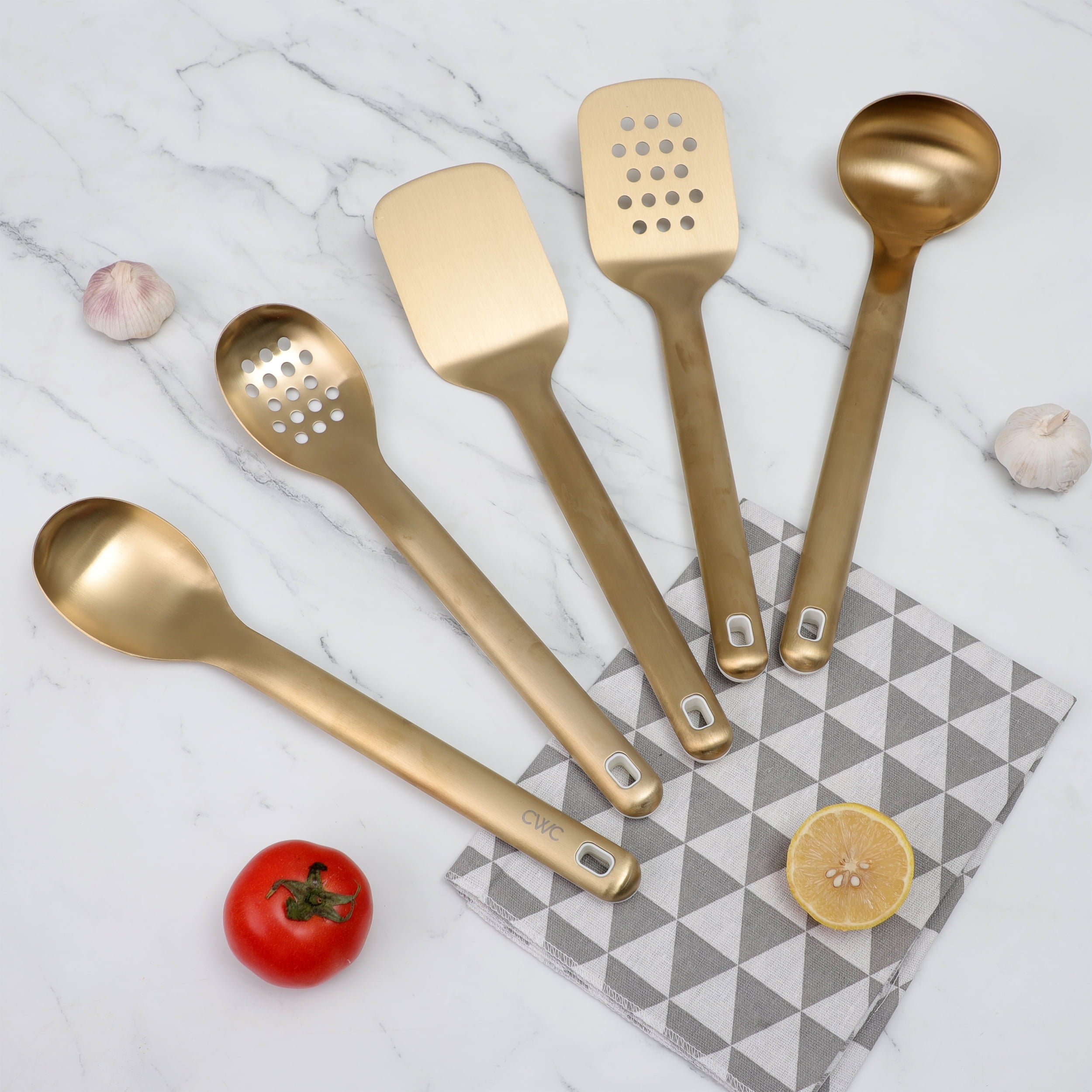 5-Piece Stainless Steel Utensil Set – Gold, & Stylish Kitchen Tools