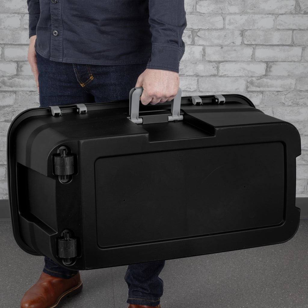 22 Gallon Large Wheeled Footlocker, Heavy Duty Plastic Storage Trunk Container, Lockable with Wheels and Handle, Black