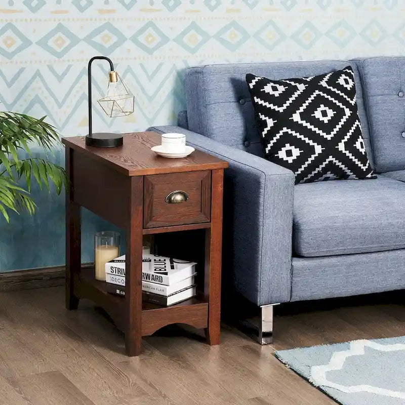 Gymax Set of 2 Contemporary Side End Table Compact Table w/ Drawer - 13 X 22 X 23 (L X W X H)