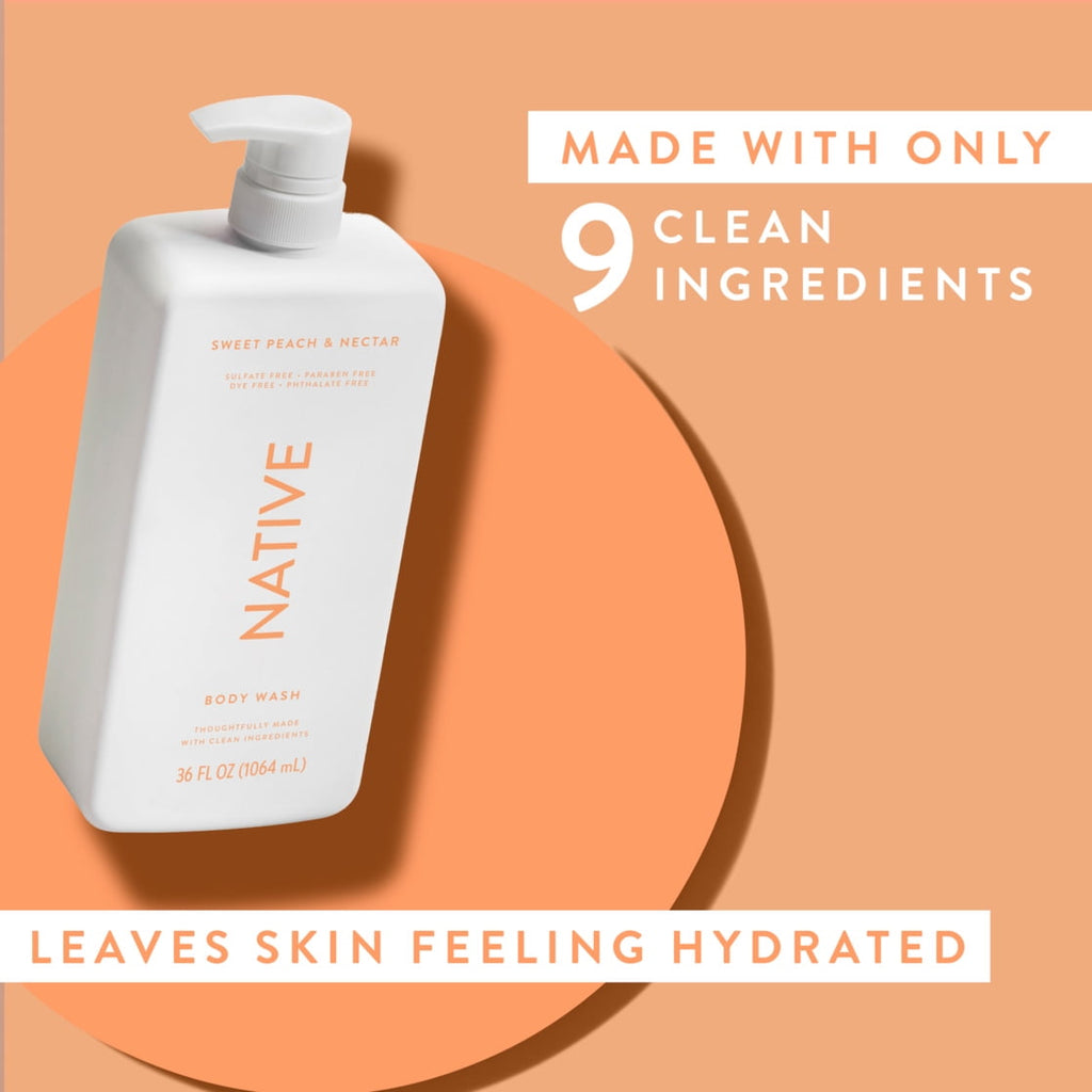 Body Wash, Sweet Peach & Nectar, Sulfate Free, Naturally Derived Ingredients, 24hr Freshness, for Women & Men, 36 fl oz