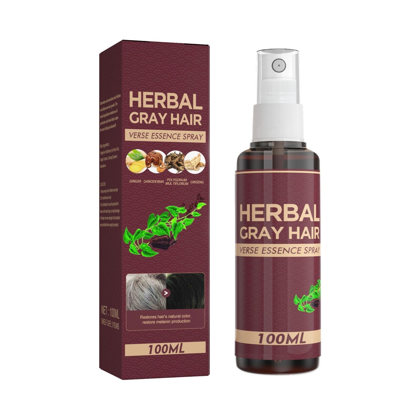 Gray Hair Spray, 100ml Hair Darkening Conditioner Spray, Hair Coloring Spray, Hair Darkening Conditioner, Reverse Grey Hair,Hair Coloring Essence for 4 Weeks Gradual Results