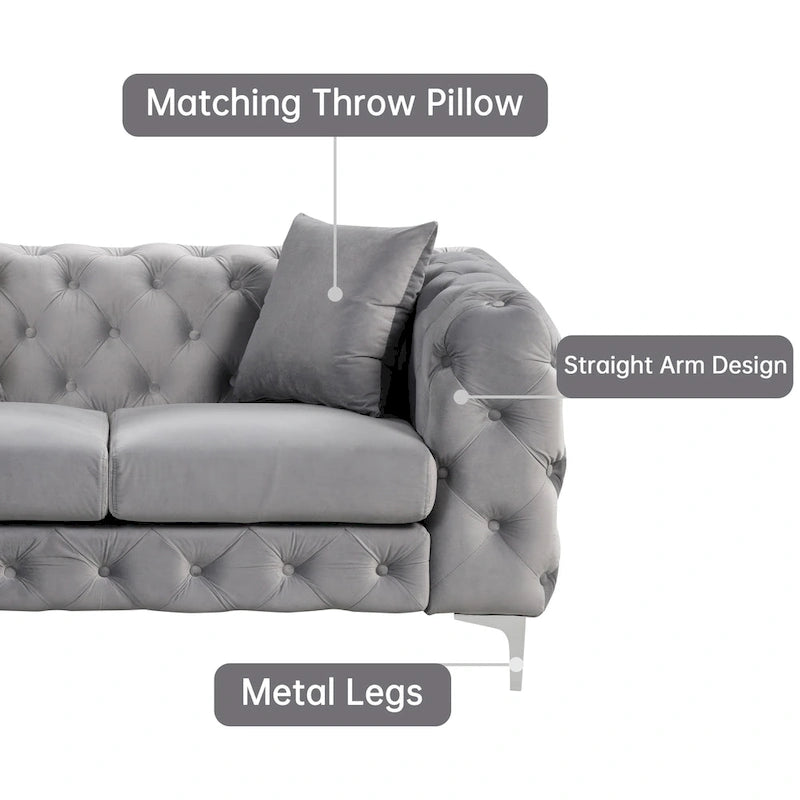 Morden Fort Modern Loveseat Two-Seater Sofa with Dutch Velvet, Solid Wood Frame and Iron Legs