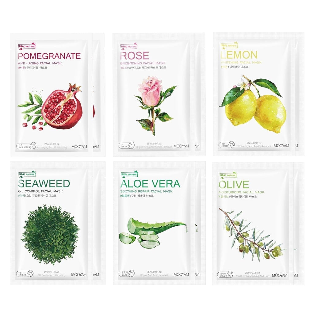 11 Pack Fruit Moisturizing Facial Mask Sheet, Rich in Fruit Essence Face Mask to Brighten and Hydrate Dull Skin