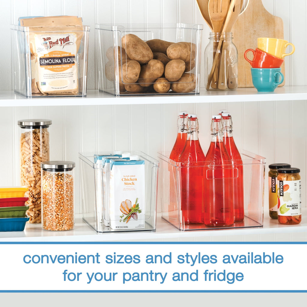 Large Deep Clear Plastic Pantry Storage Bin Organizer, Kitchen Cabinet, Fridge, Shelf and Countertop Storage Container for Pantry Organization, 12" x 7.5" x 8"