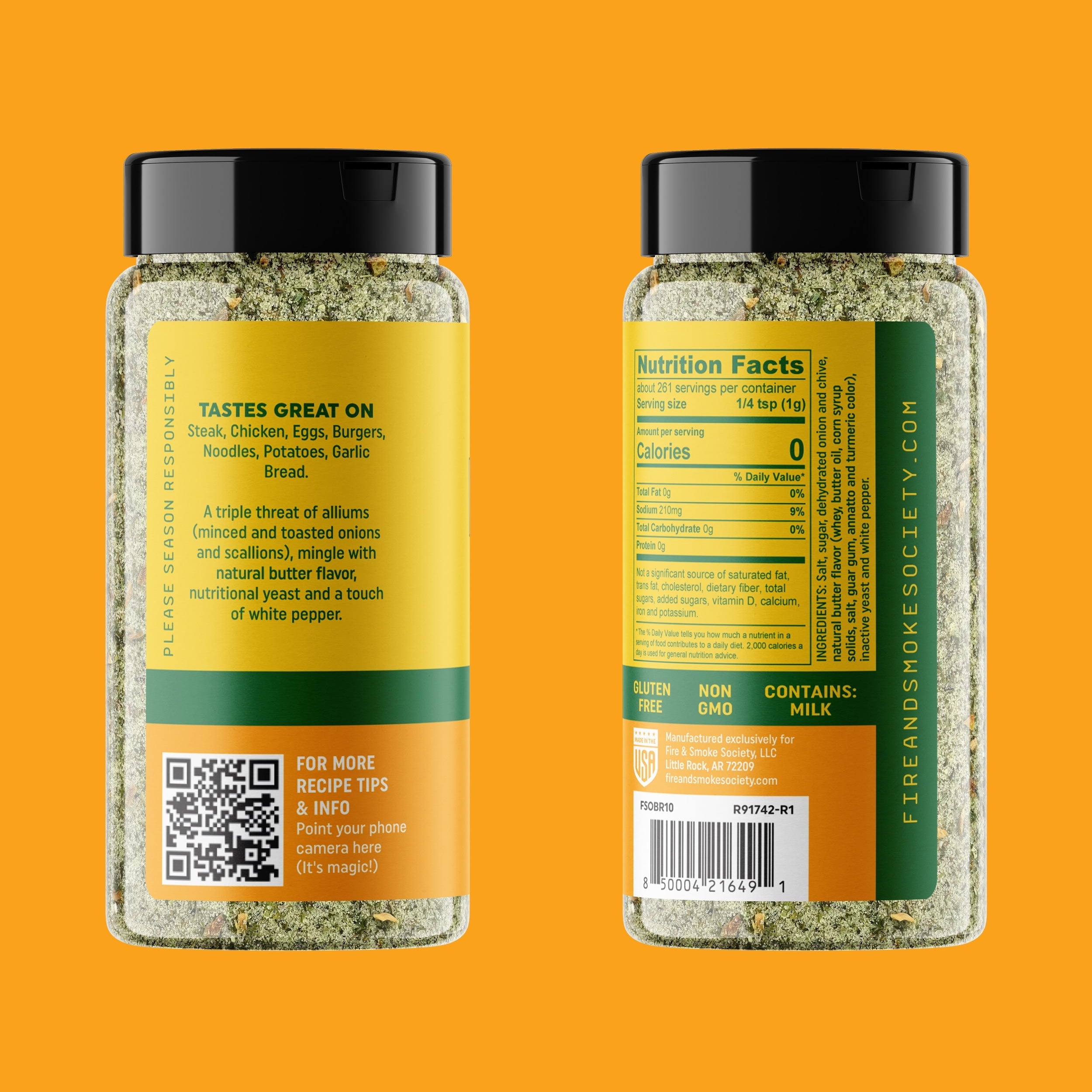 Fire & Smoke Society Onion Butter All Purpose Seasoning Blend, BBQ Rub, 9.2 Ounce Mixed Spices & Seasonings