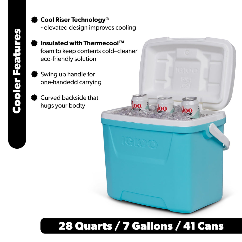 28 QT Laguna Hard-Sided Ice Chest Cooler, Aqua Blue and White
