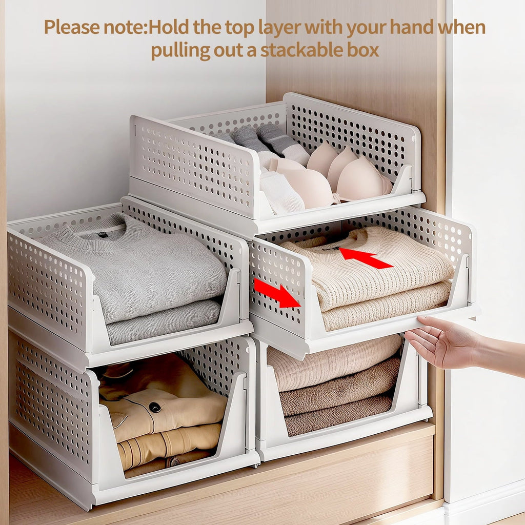5 Pack Closet Storage Basket, Multifunctional Closet Organizer for Kitchen Bathroom Laundry Room Wardrobe Storage, Clothes Storage Drawer Organizer, White