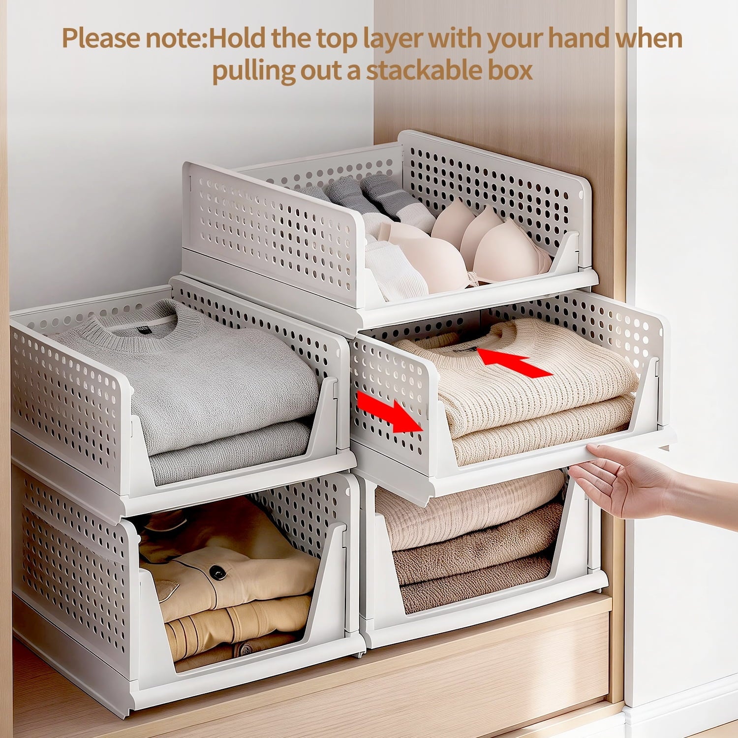 5 Pack Closet Storage Basket, Multifunctional Closet Organizer for Kitchen Bathroom Laundry Room Wardrobe Storage, Clothes Storage Drawer Organizer, White