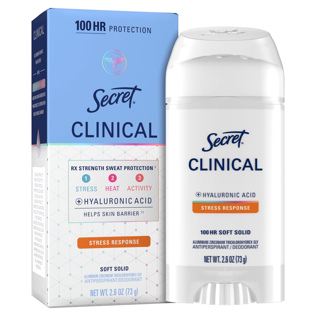 Clinical Antiperspirant Deodorant for Women, 100HR Sweat & Odor Protection, Hyaluronic Acid, Soft Solid, Stress Response, 2.6 oz