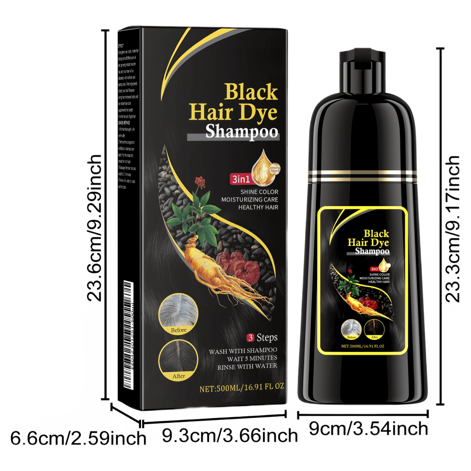 Black Hair Shampoo Organic Natural Plant Hair Dye Plant Essence Permanent Black Hair Color Dye Shampoo for Women Men Cover Gray White Hair