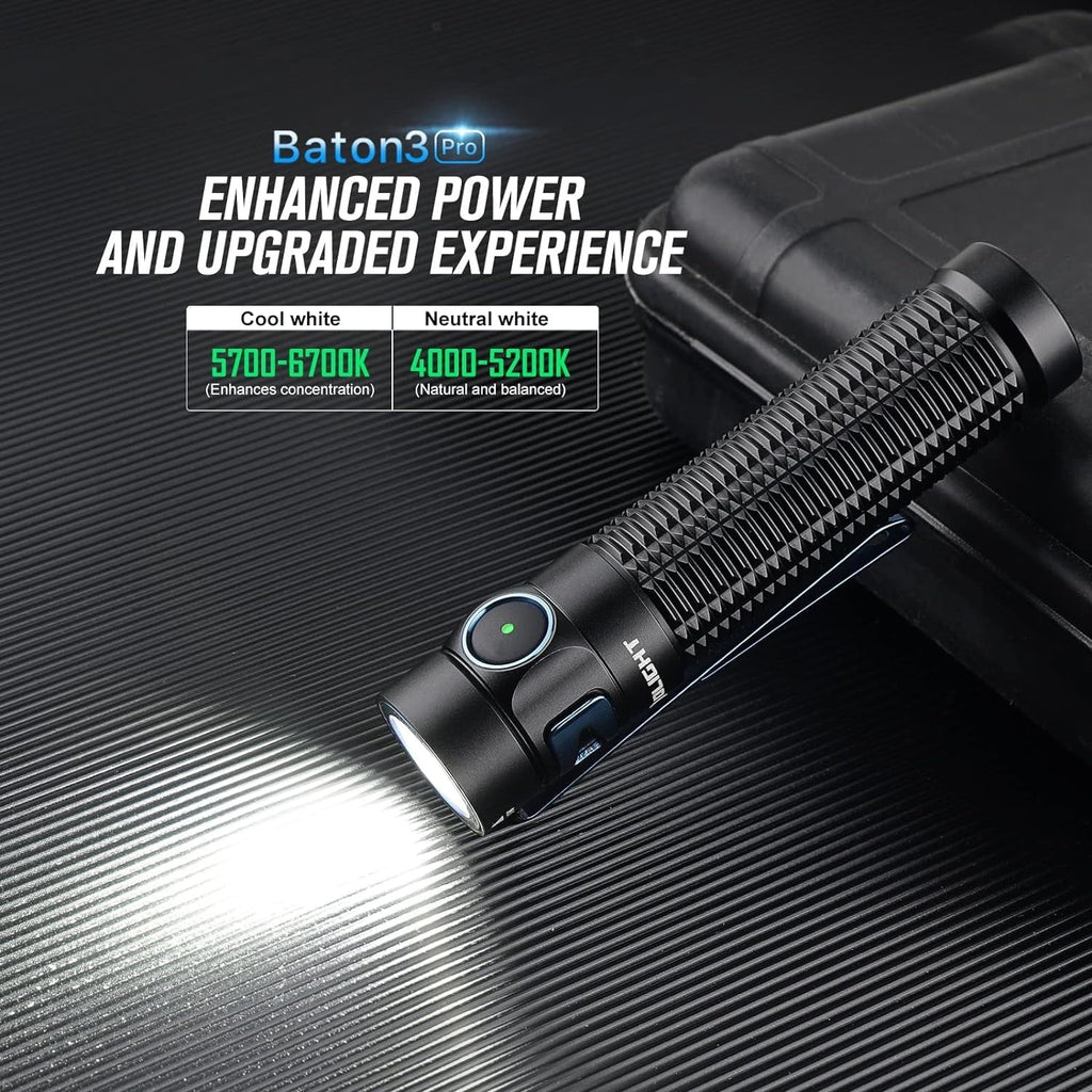 Baton 3 Pro Brush Strokes Rechargeable Flashlight, 1500 Lum, Cool White （Black）