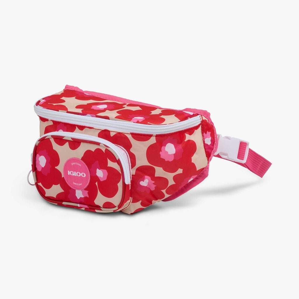 3 can Retro Fanny Pack Cooler Bag, Purple and Aqua Blue