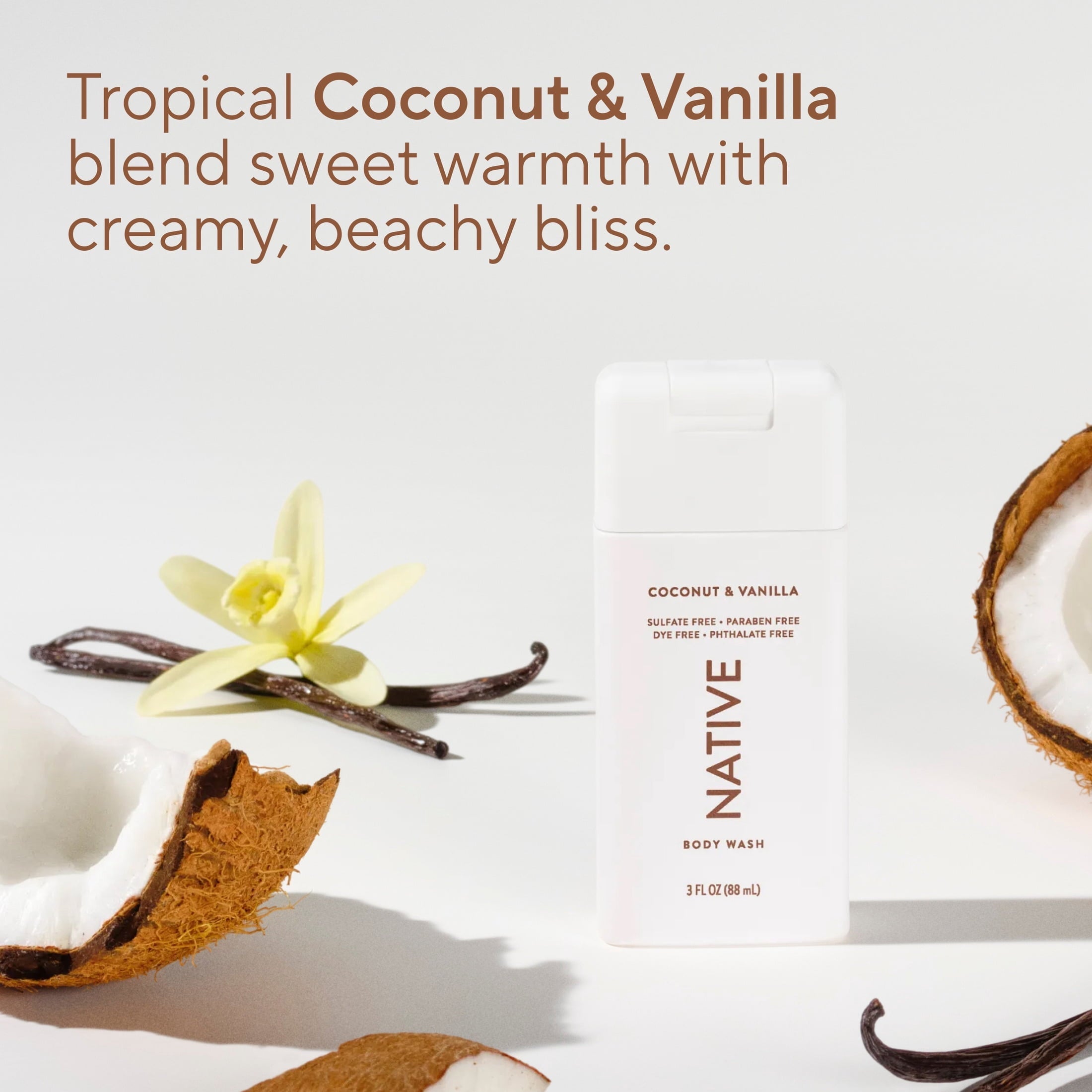 Body Wash, Sulfate Free, Coconut & Vanilla, for Women and Men, Travel Size 3 oz